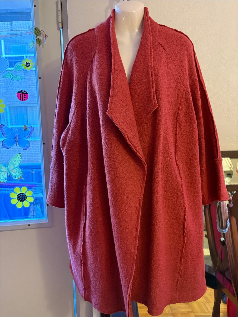 Tahari Red Oversized Open-Front Cardigan Coatigan. 53. Wool